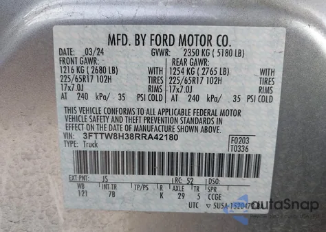 2024 Ford Maverick Xlt from USA, damaged, VIN 3FTTW8H38RRA42180
